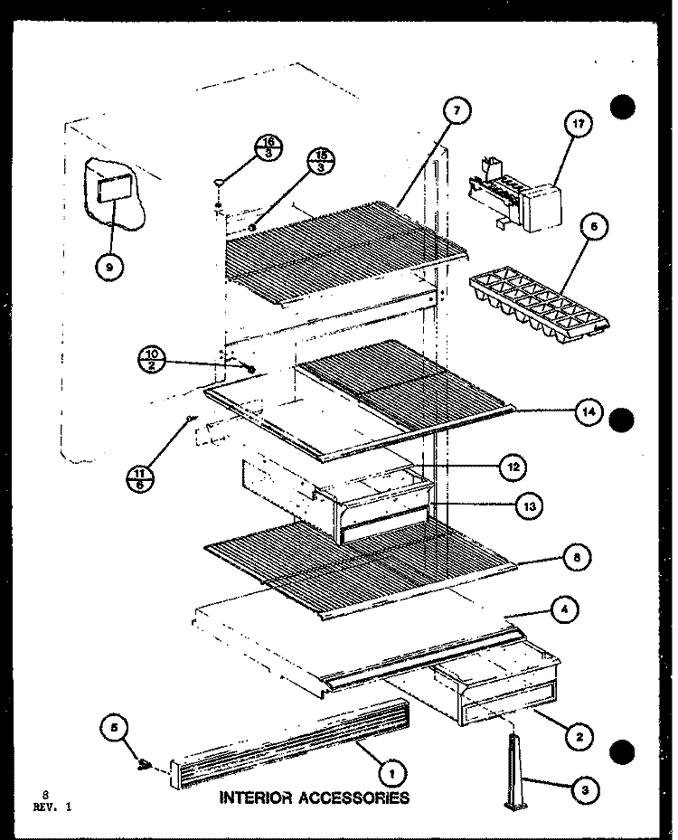 INTERIOR ACCESSORIES Diagram and Parts List for TM16SPG P7651212W Amana Refrigerator