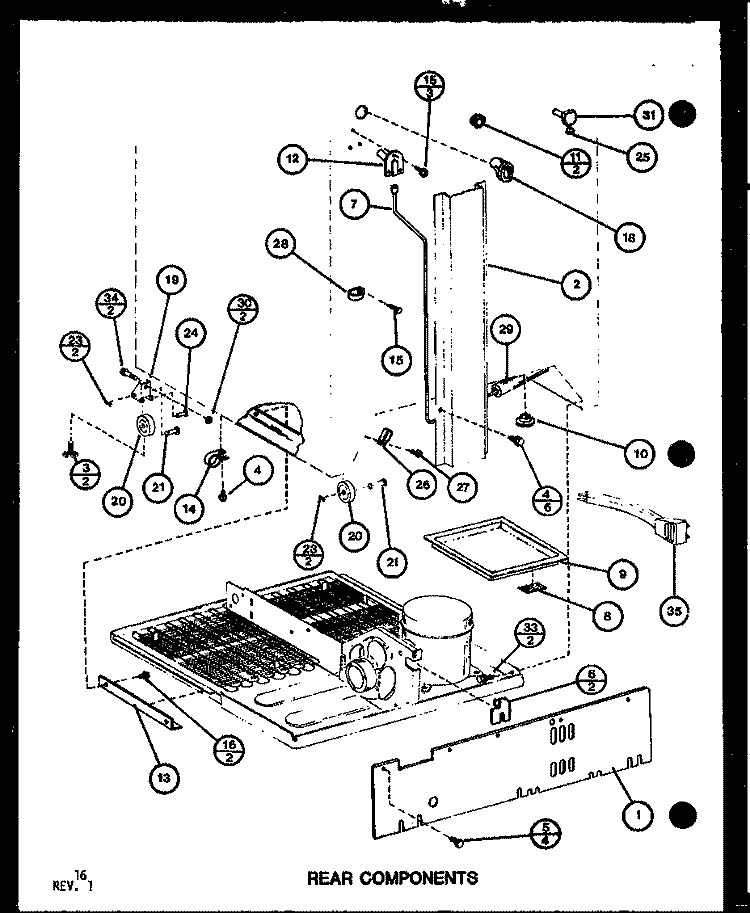 REAR COMPONENTS Diagram and Parts List for TM16SPG P7651212W Amana Refrigerator