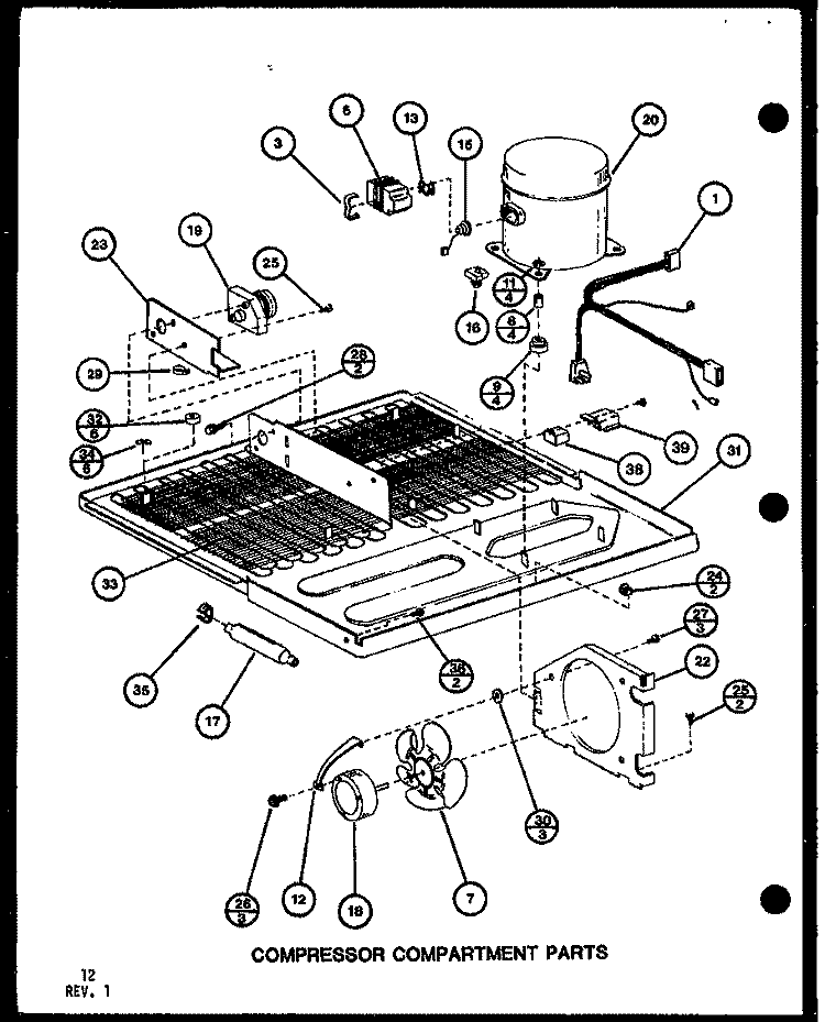 COMPRESSOR COMPARTMENT PARTS Diagram and Parts List for TLI20G P7553519W Amana Refrigerator