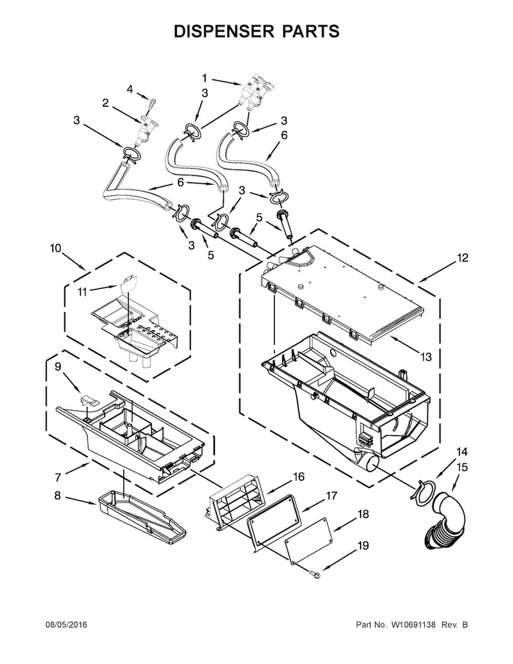 Dispenser Parts Diagram and Parts List for MHN33PRCWW0  Maytag Washer