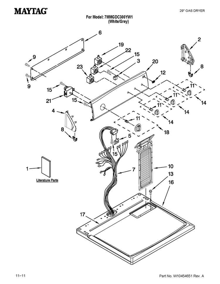 Top And Console Parts Diagram and Parts List for 7MMGDC300YW1  Maytag Dryer