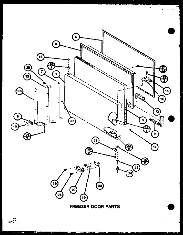 FZ DOOR PARTS Diagram and Parts List for TL22J P7739035W Amana Refrigerator