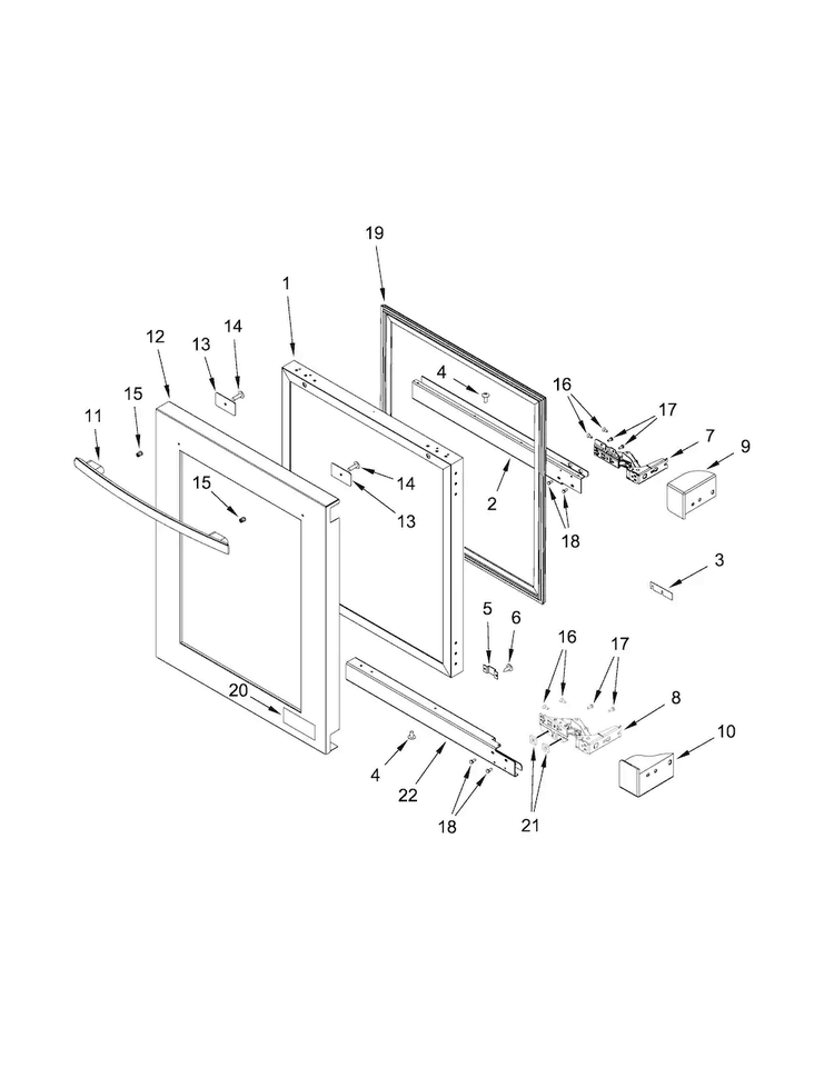 Door Parts Diagram and Parts List for JUB24FRERS00  Jenn-Air Wine and Beverage Cooler