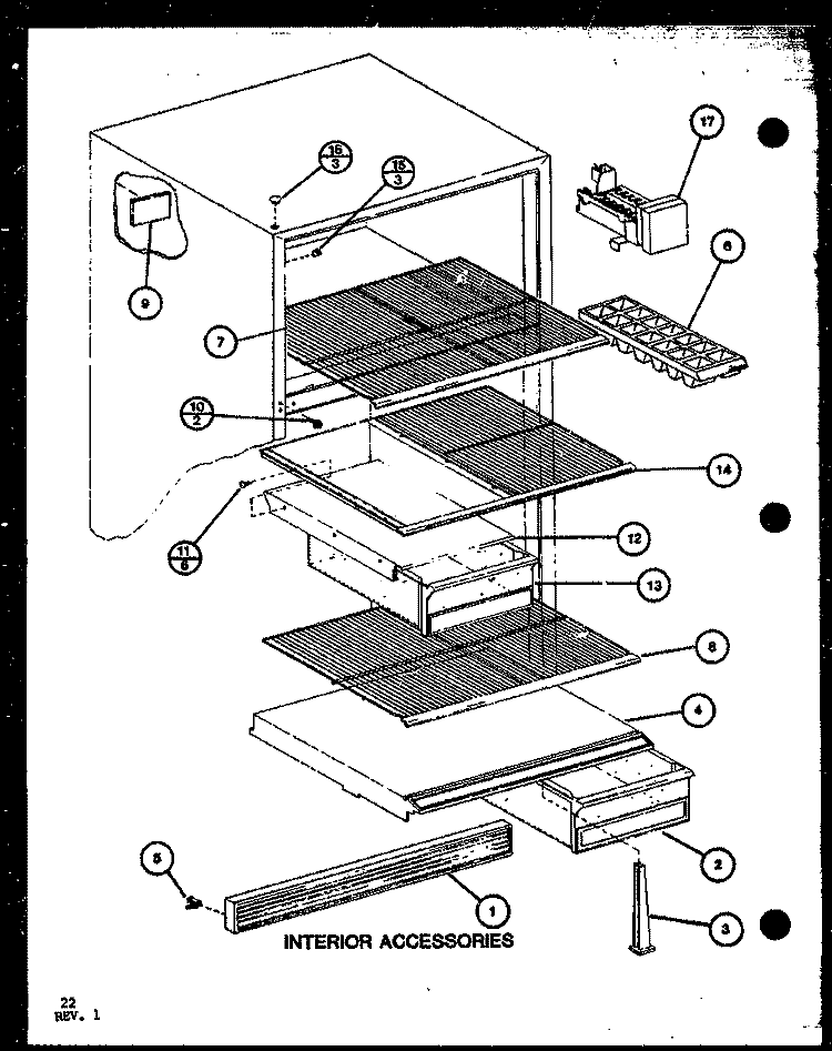 INTERIOR ACCESSORIES Diagram and Parts List for TM18K P7791114W Amana Refrigerator