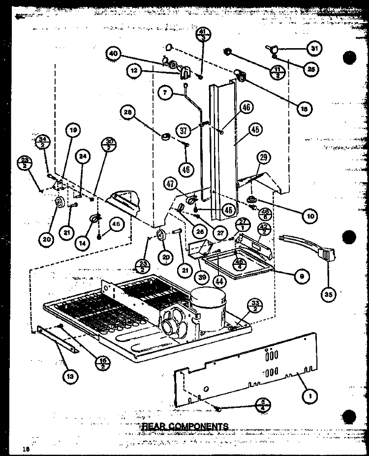 REAR COMPONENTS Diagram and Parts List for TX18MB P7858531W Amana Refrigerator