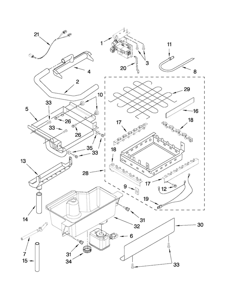 Evaporator, Ice Cutter Grid And Water Parts Diagram and Parts List for MIM1554XRS0  Maytag Ice Maker