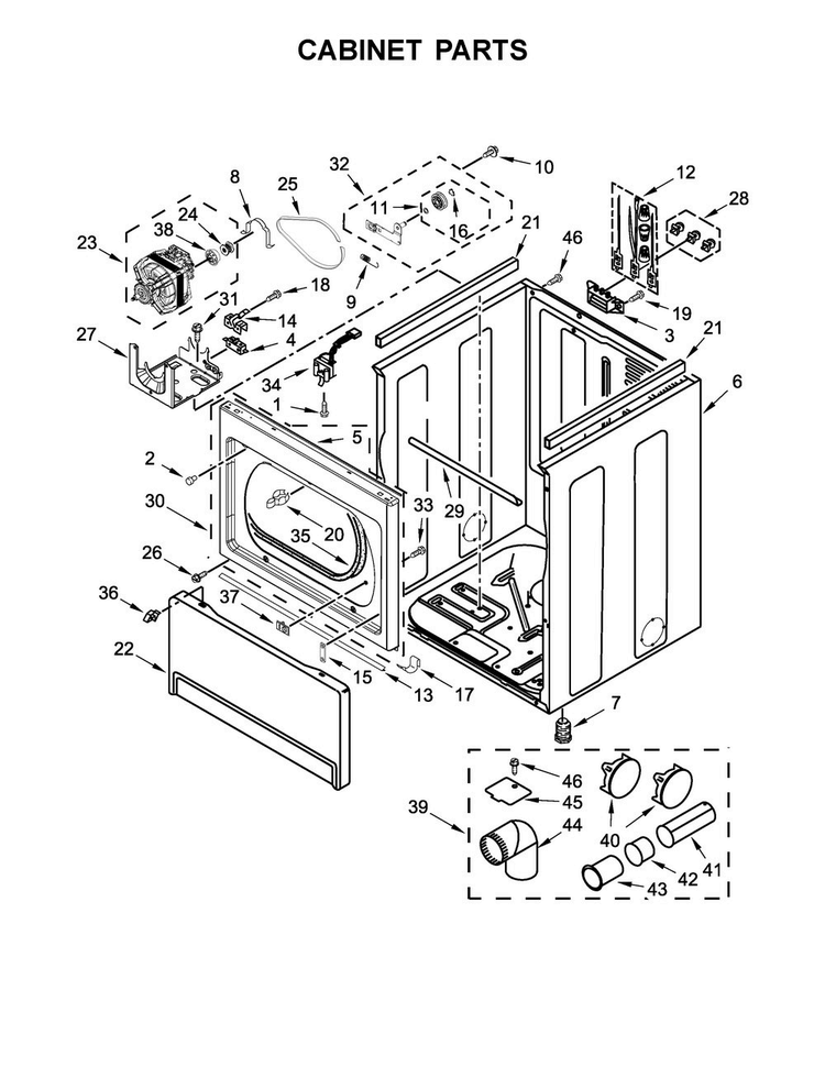 Cabinet Parts Diagram and Parts List for 4KMEDX505BW1  Maytag Dryer