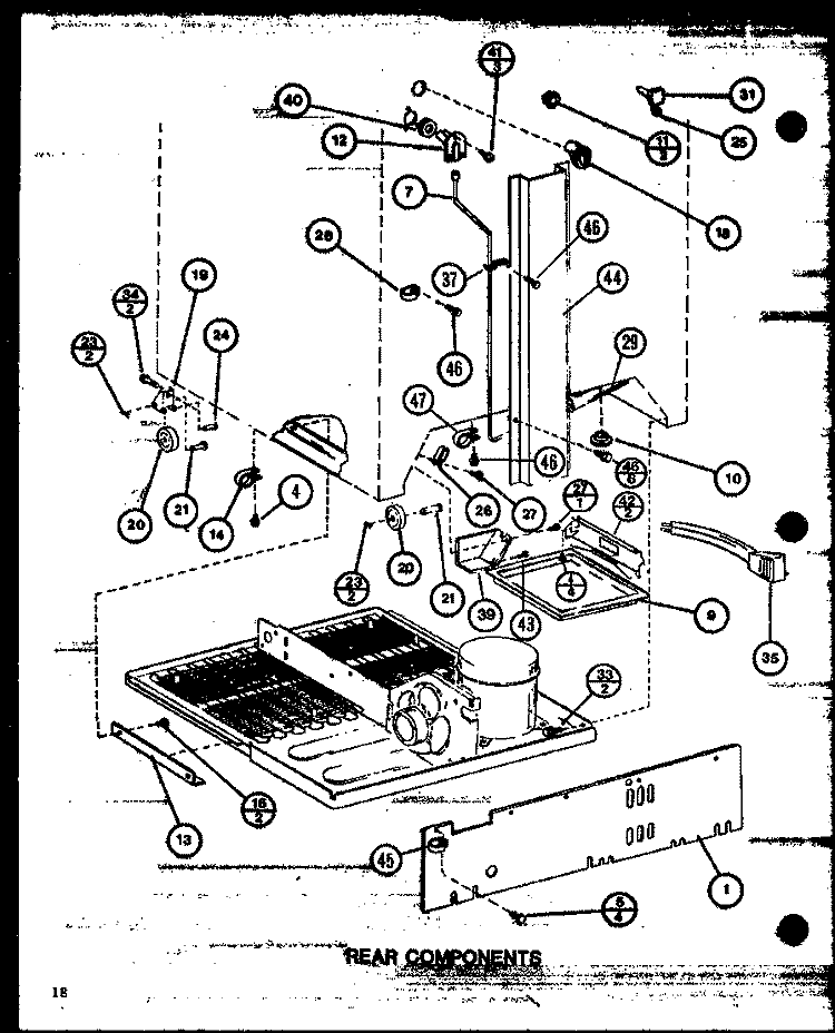 REAR COMPONENTS Diagram and Parts List for TL18M P7858512W Amana Refrigerator