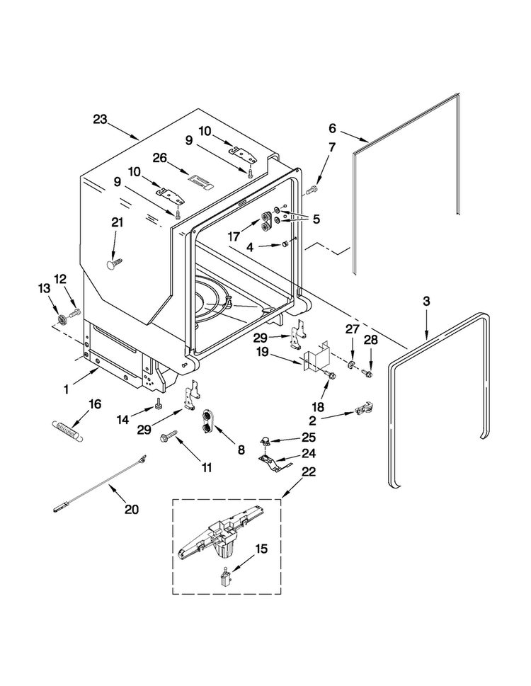 Tub And Frame Parts Diagram and Parts List for MDB8959AWW0  Maytag Dishwasher