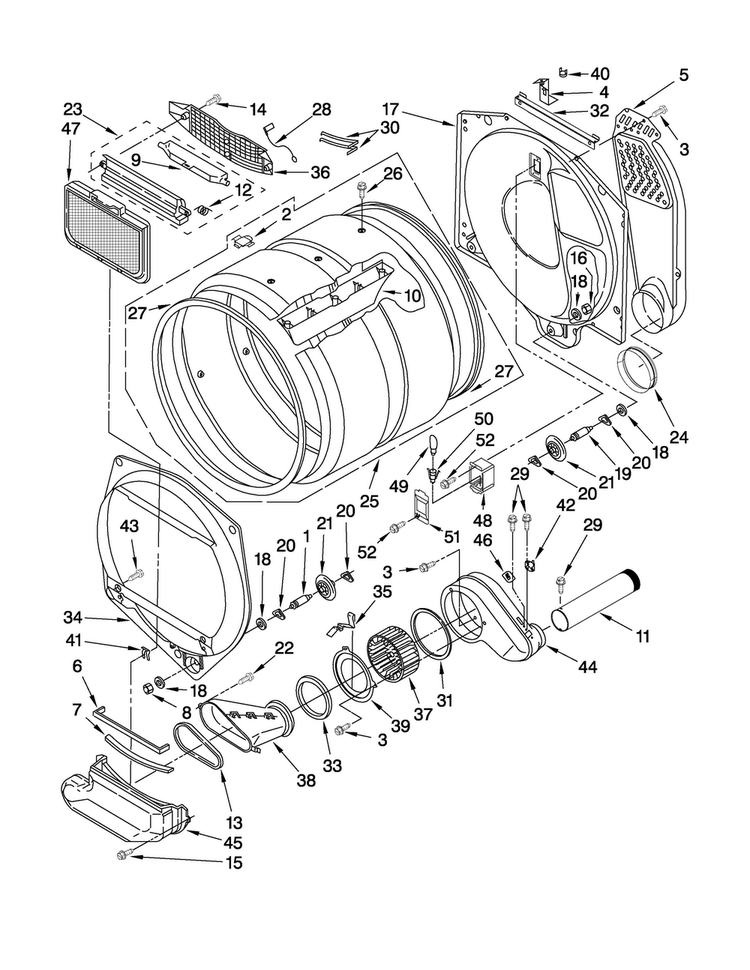 Dryer Bulkhead Parts Diagram and Parts List for MGT3800TW2  Maytag Washer Dryer Combo