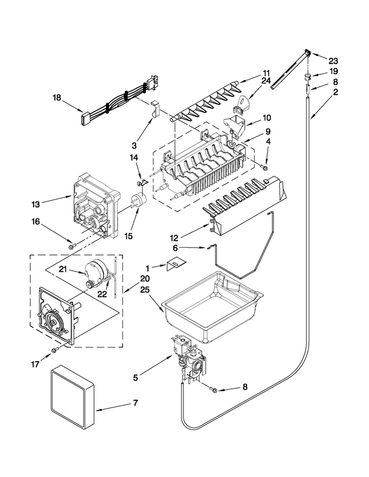 Icemaker Parts Diagram and Parts List for AFF2534FEW4  Amana Refrigerator