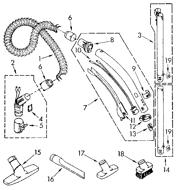Hose And Attachment Diagram and Parts List for 1162040092  Kenmore Canister Vacuum