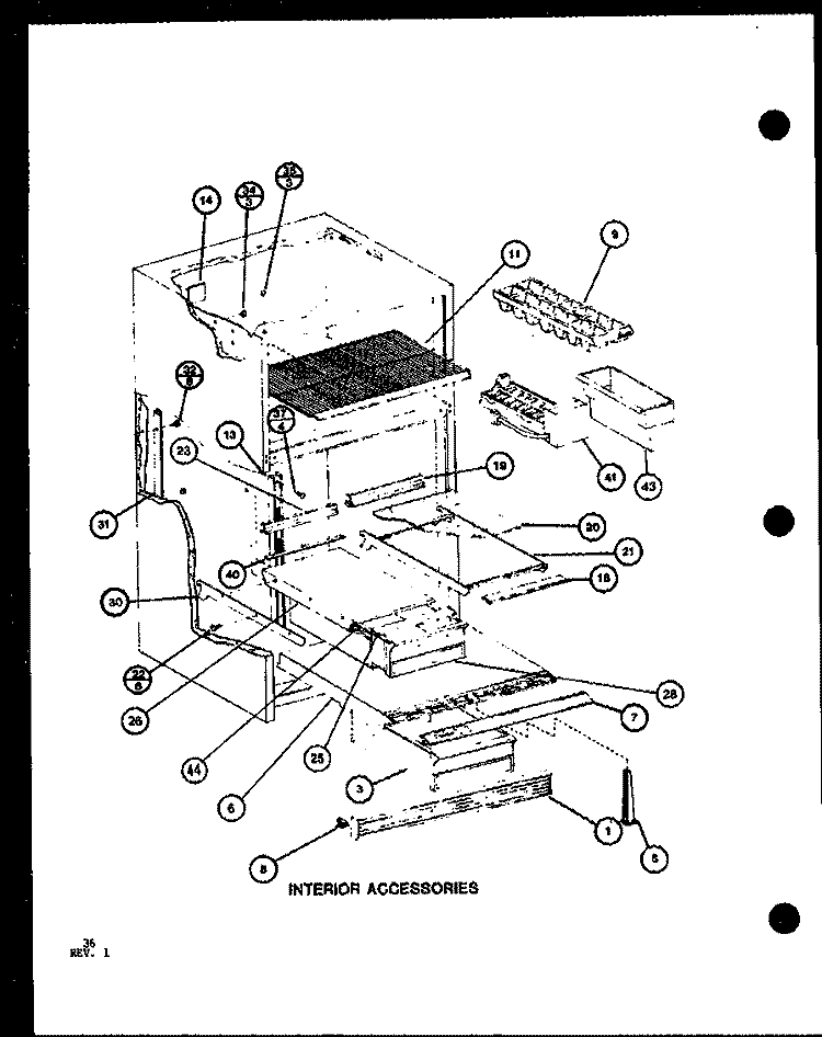 INTERIOR ACCESSORIES Diagram and Parts List for TRGI20J P7791105W Amana Refrigerator