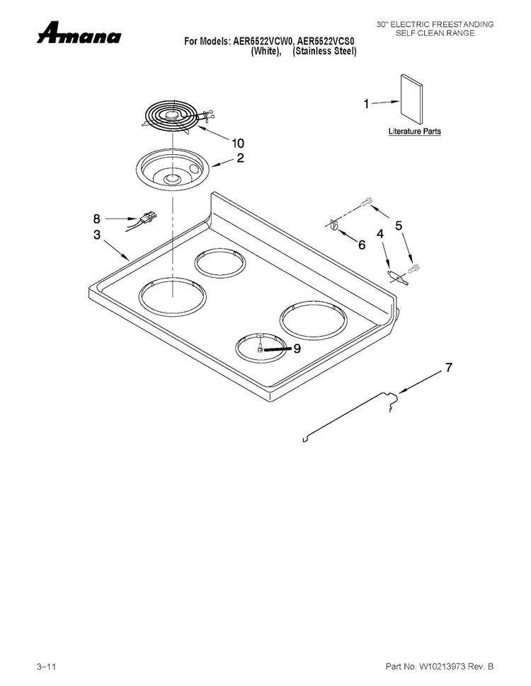 Cooktop Parts Diagram and Parts List for AER5522VCS0  Amana Range