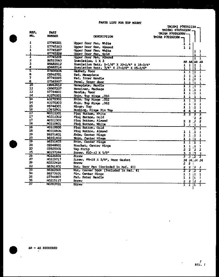 FZ DOOR PARTS Diagram and Parts List for TM16M P7859208W Amana Refrigerator