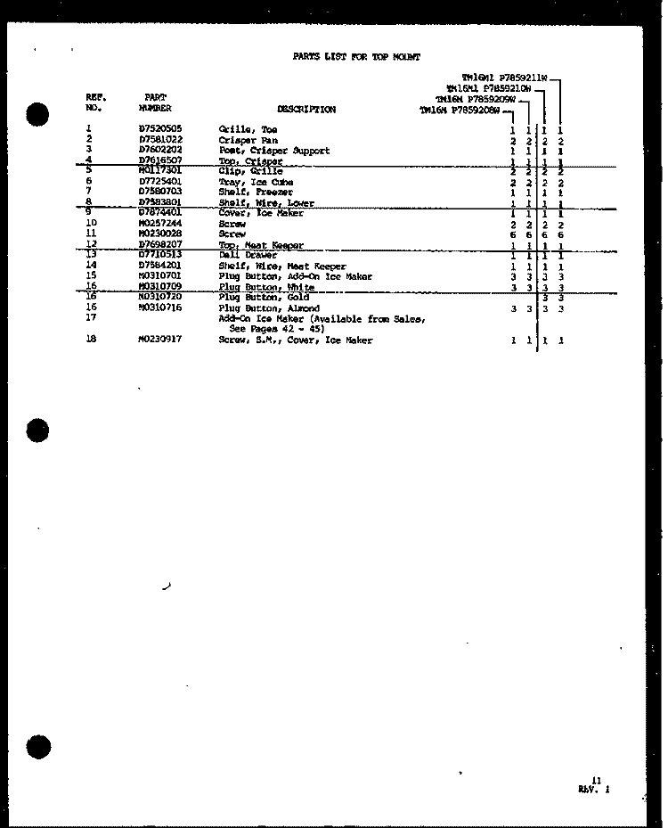 INTERIOR ACCESSORIES Diagram and Parts List for TM16M P7859208W Amana Refrigerator
