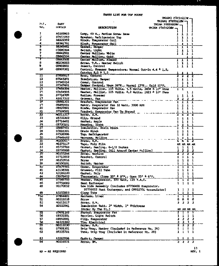 REF FZ FUNCTIONAL PARTS Diagram and Parts List for TM16M P7859208W Amana Refrigerator