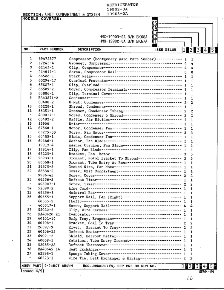 Unit Compartment And System Page 2 Diagram and Parts List for 19903-0A  Admiral Refrigerator