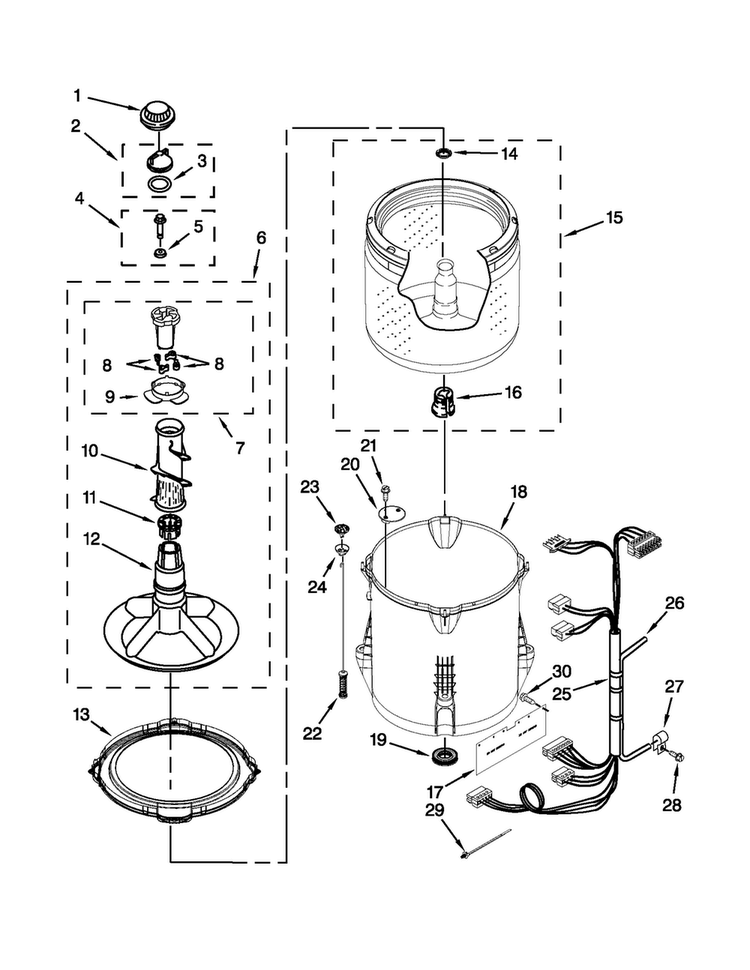 Basket And Tub Parts Diagram and Parts List for 4GMVWC100YQ1  Maytag Washer