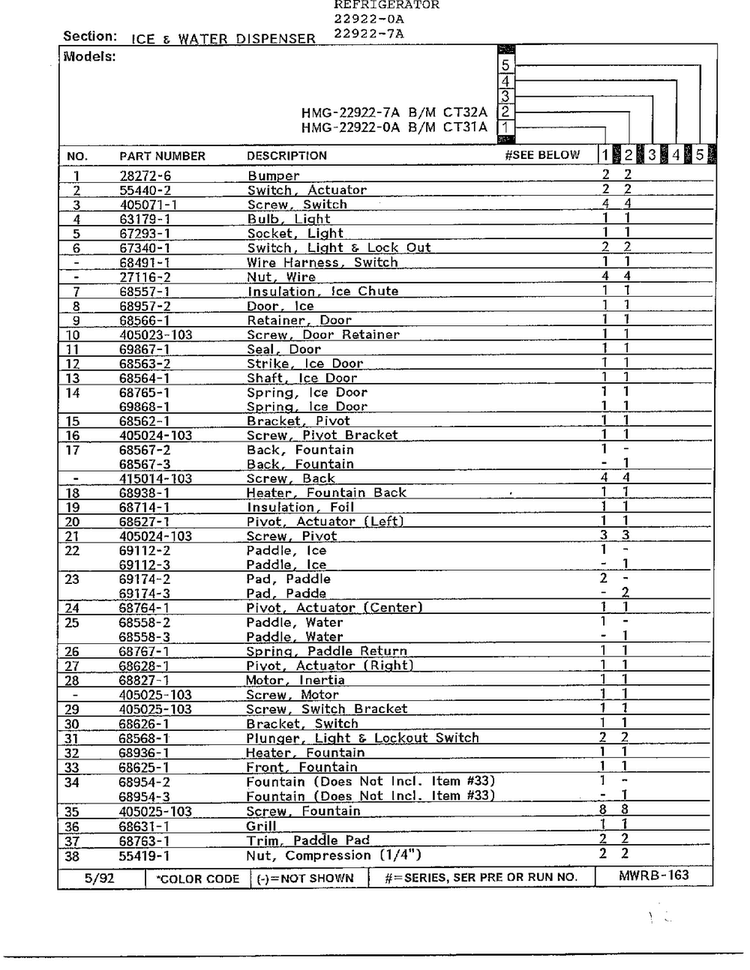 Ice & Water Dispenser Page 2 Diagram and Parts List for 22922-7A  Admiral Refrigerator