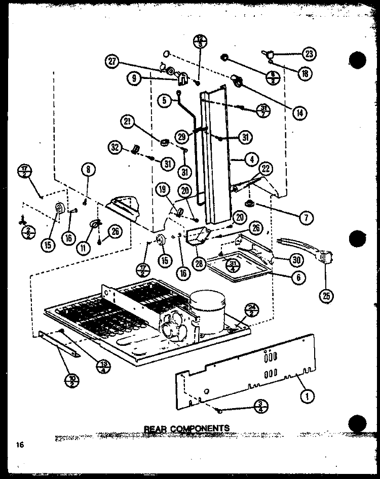 REAR COMPONENTS Diagram and Parts List for TM16N P1102101W Amana Refrigerator