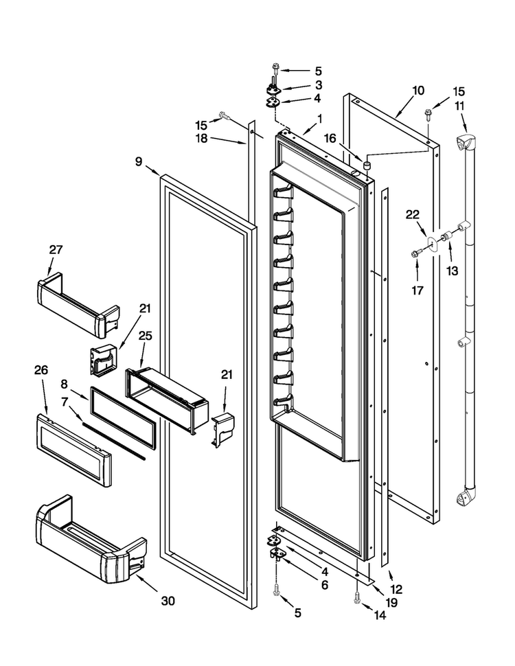 Refrigerator Door Parts Diagram and Parts List for JS48SEDUDW12  Jenn-Air Refrigerator