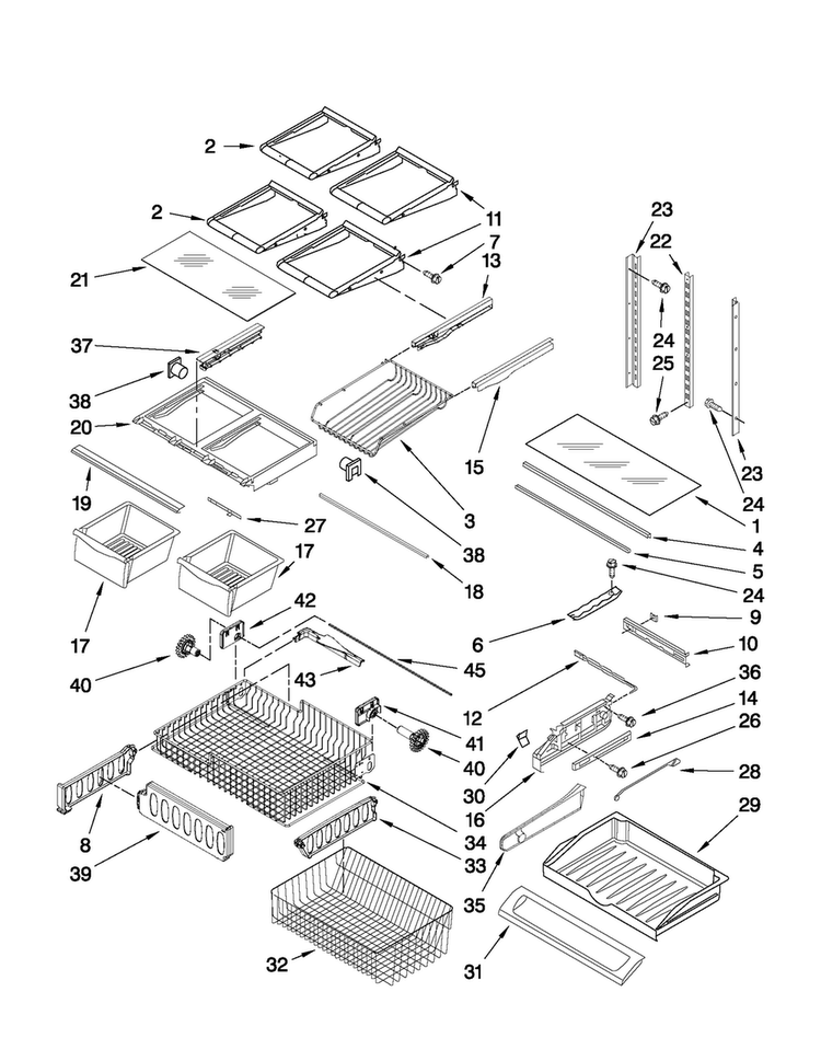 Shelf Parts Diagram and Parts List for MFD2562VEW8  Maytag Refrigerator