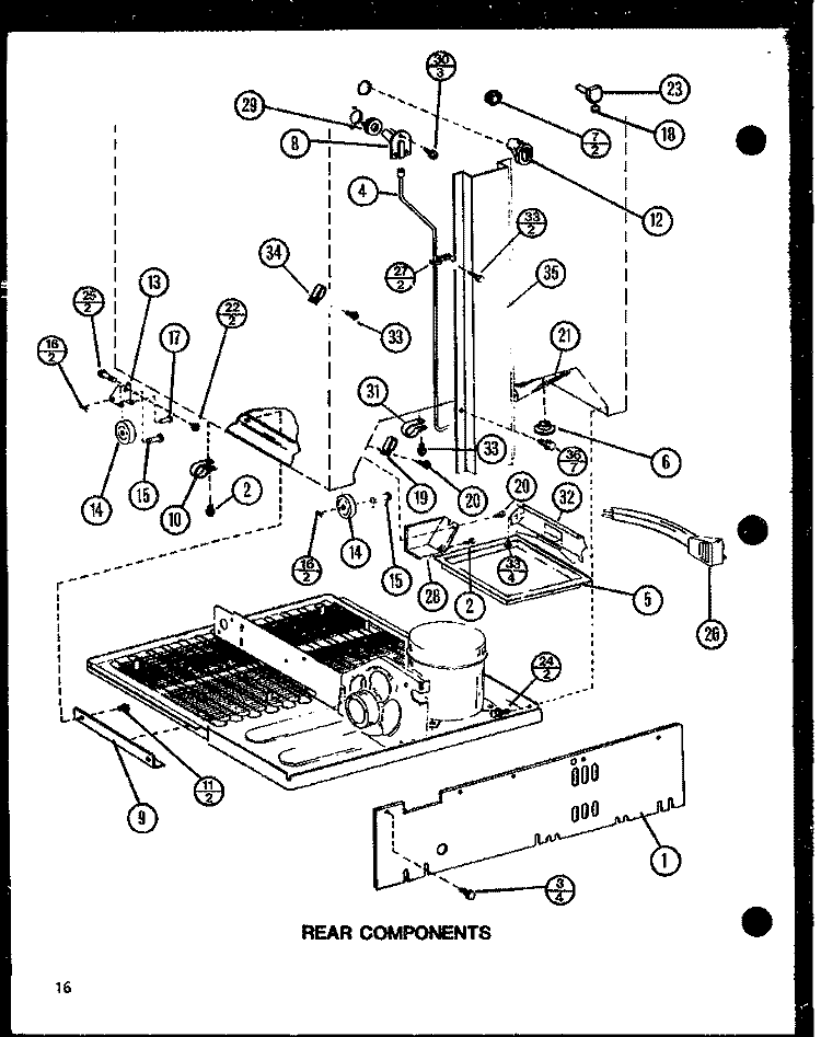 REAR COMPONENTS Diagram and Parts List for TJ18N P1102111W Amana Refrigerator