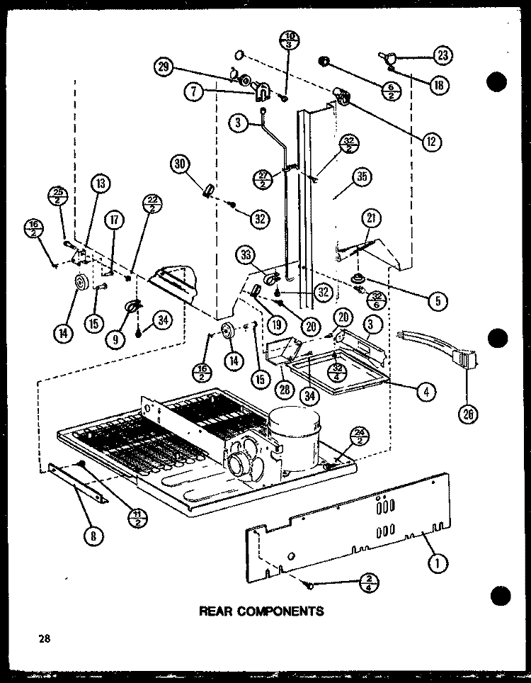 REAR COMPONENTS Diagram and Parts List for TJ20N P1102113W Amana Refrigerator