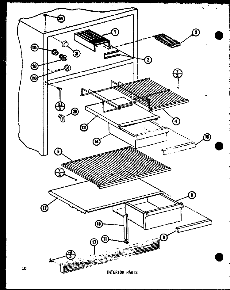 INTERIOR PARTS Diagram and Parts List for TM14H P7705203W Amana Refrigerator