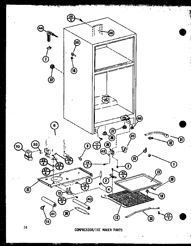 COMPRESSOR / ICE MAKER PARTS Diagram and Parts List for TM14H P7705203W Amana Refrigerator