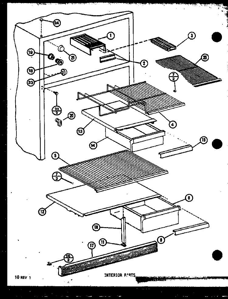 INTERIOR PARTS Diagram and Parts List for TM14M P7705208W Amana Refrigerator