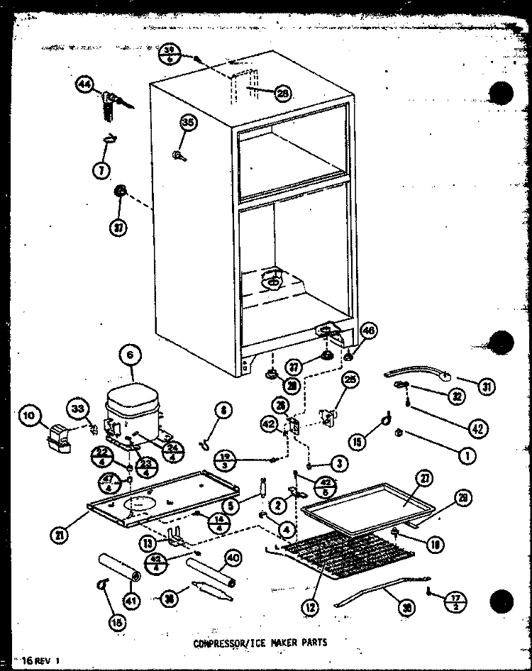 COMPRESSOR / ICE MAKER PARTS Diagram and Parts List for TM14M P7705208W Amana Refrigerator
