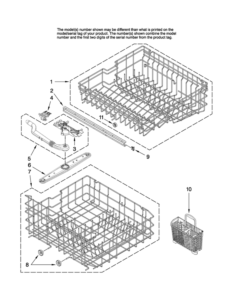 Upper And Lower Rack Parts Diagram and Parts List for MDBH968AWB3  Maytag Dishwasher