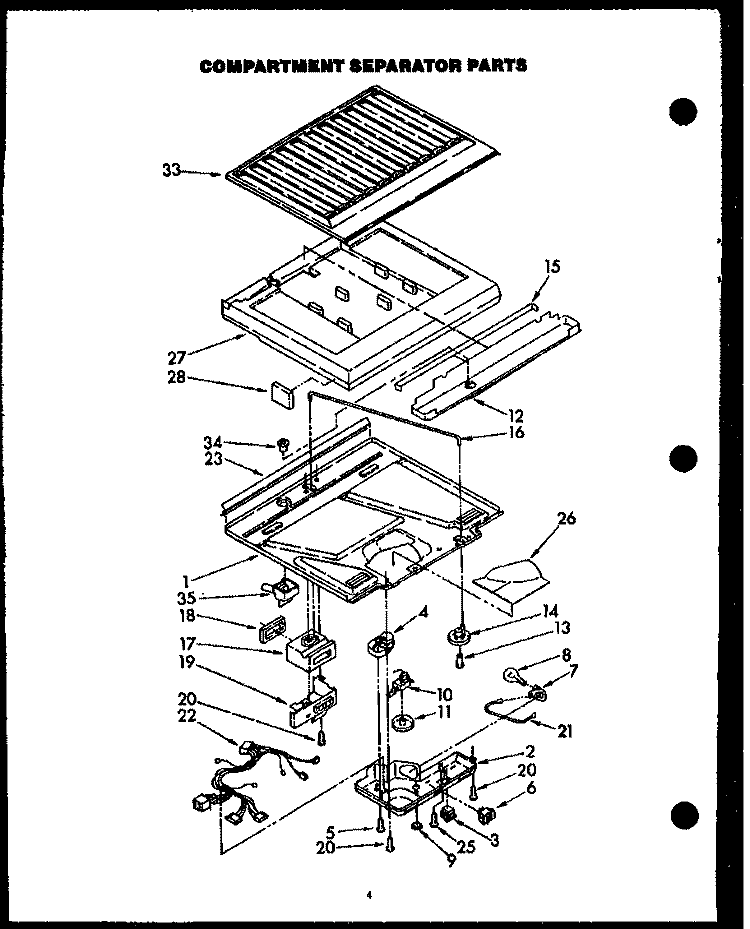 COMPARTMENT SEPARATOR PARTS Diagram and Parts List for GFS165/MN00  Caloric Refrigerator