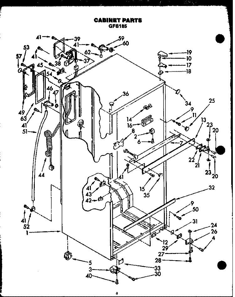 CABINET PARTS Diagram and Parts List for GFS185/MN10  Caloric Refrigerator