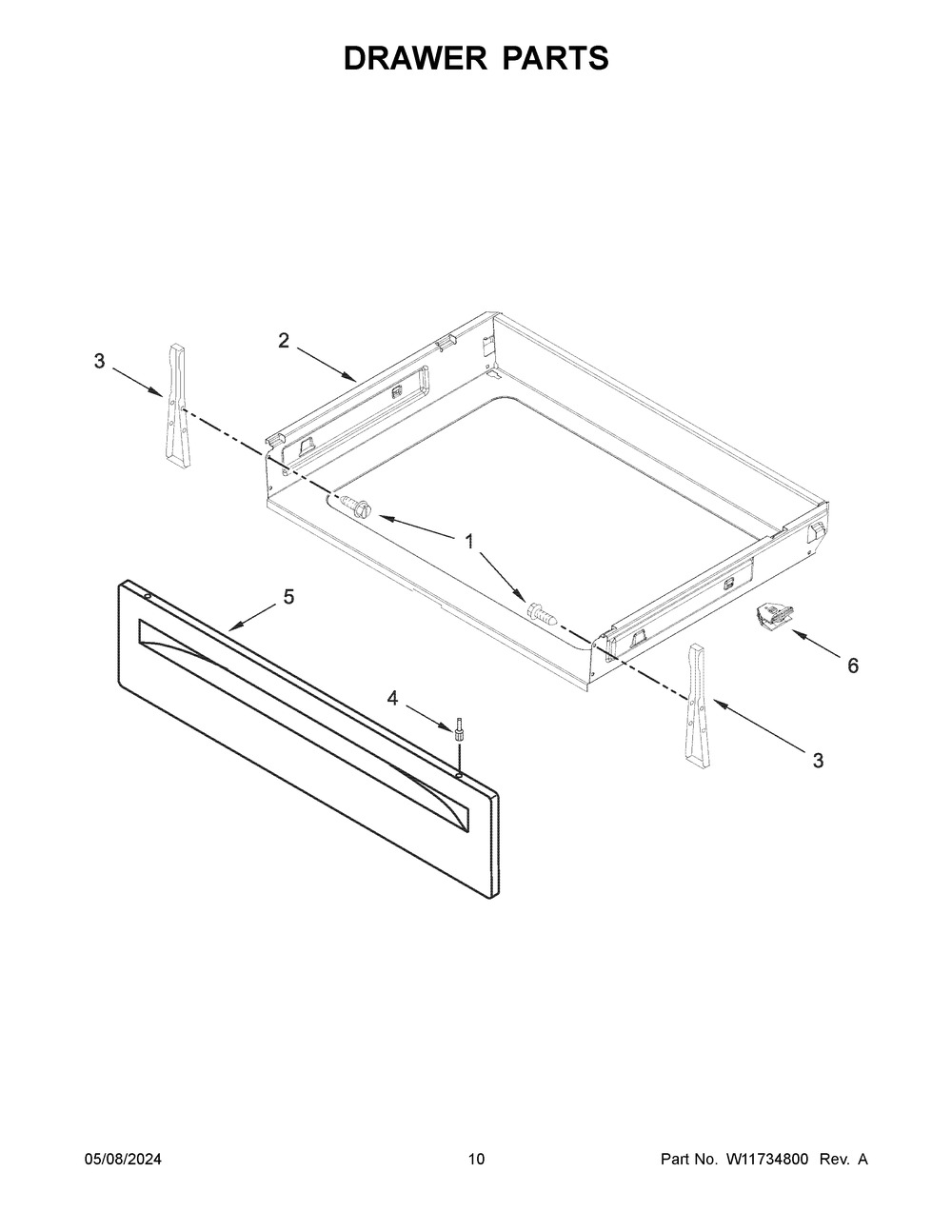 Drawer Parts Diagram and Parts List for YACR4503SFW9  Amana Range