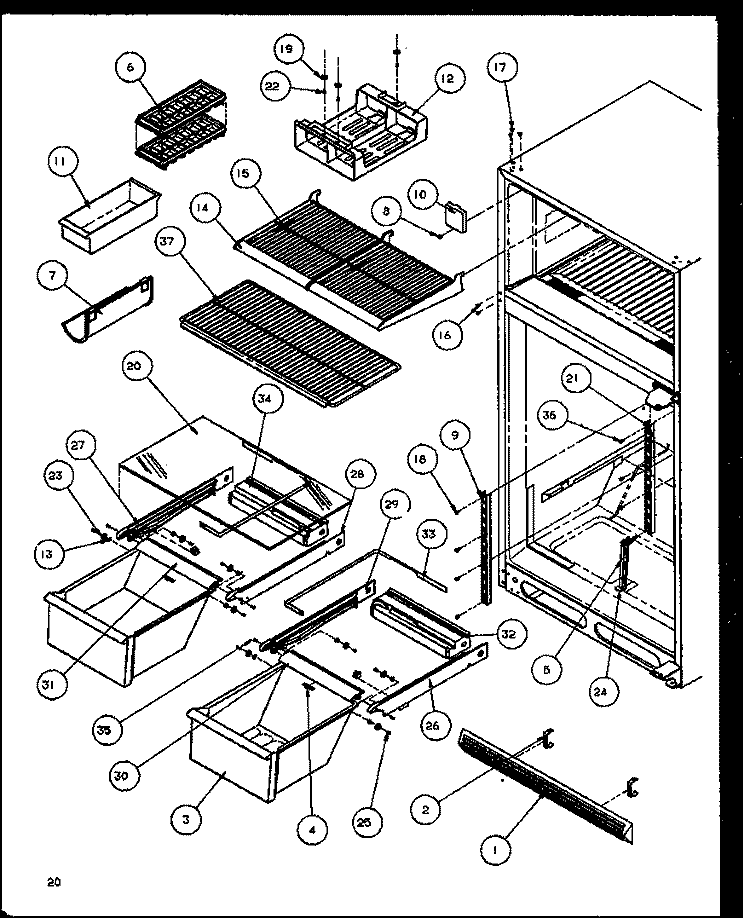 CABINET SHELVING Diagram and Parts List for TG18RBW P1158303W W Amana Refrigerator