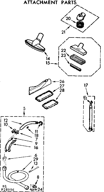 Attachment Parts Diagram and Parts List for 11628996  Kenmore Canister Vacuum