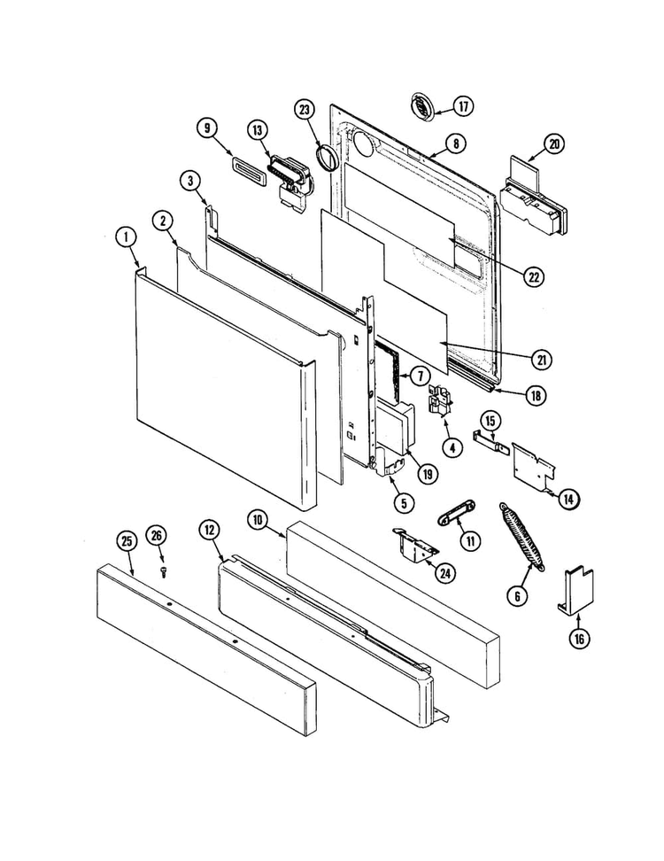 Door Diagram and Parts List for JDB6510AWK  Jenn-Air Dishwasher