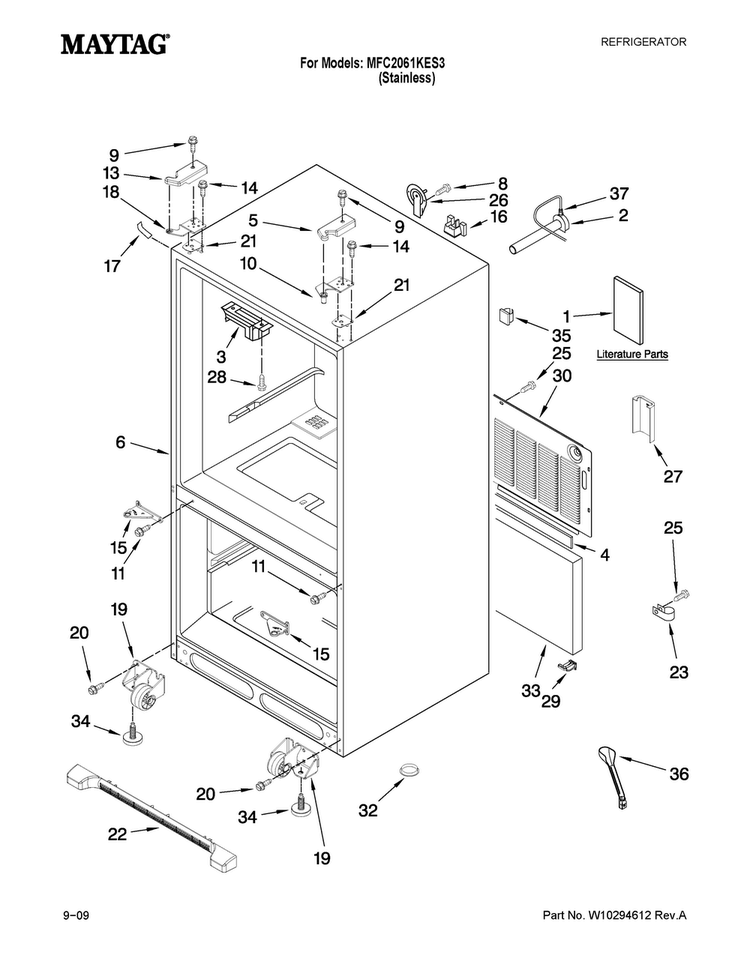 Cabinet Parts Diagram and Parts List for MFC2061KES3  Maytag Refrigerator