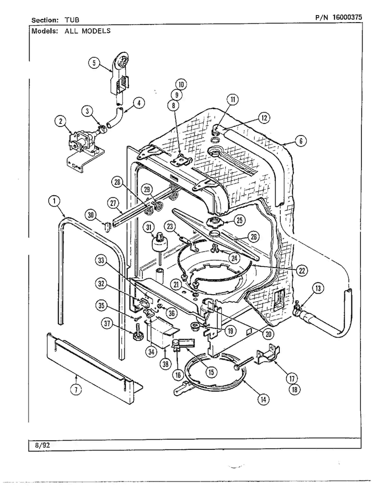 Tub Page 3 Diagram and Parts List for DWU7300A  Maytag Dishwasher