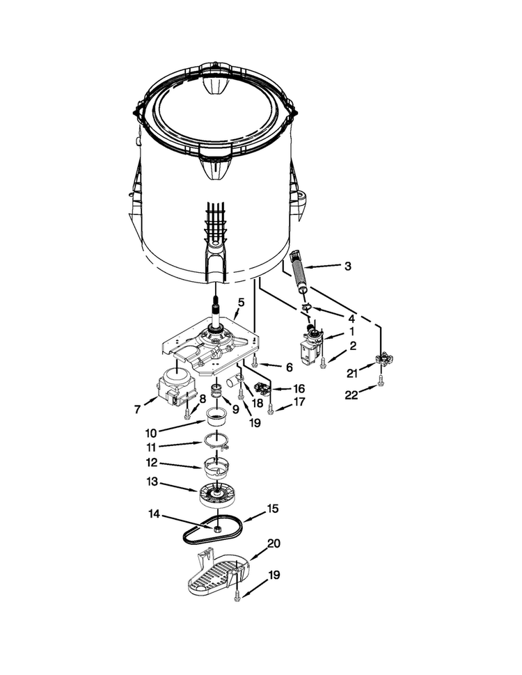 Gearcase, Motor And Pump Parts Diagram and Parts List for 4GNTW4600YQ1  Amana Washer