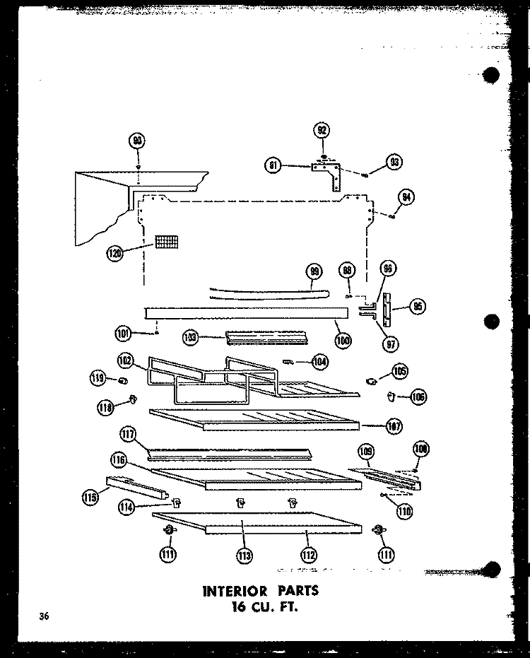 INTERIOR PARTS 16 CU. FT. Diagram and Parts List for T16J P6017801W Amana Refrigerator