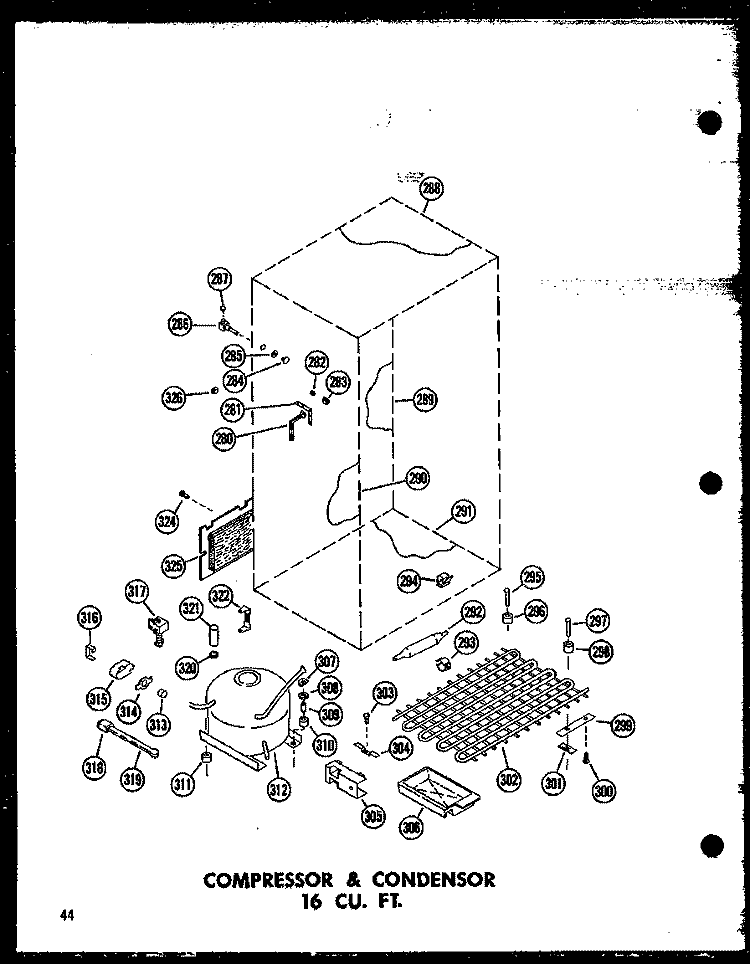 COMPRESSOR & CONDENSOR 16 CU. FT. Diagram and Parts List for T16J P6017801W Amana Refrigerator