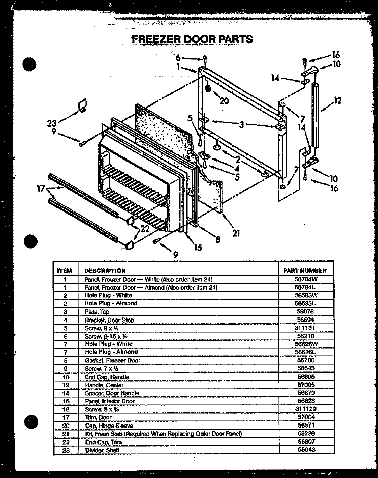 Page 1 Diagram and Parts List for GFS208  Caloric Refrigerator