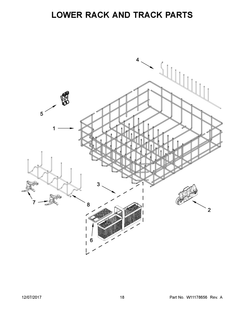 Lower Rack And Track Parts Diagram and Parts List for JDTSS244GS0  Maytag Dishwasher