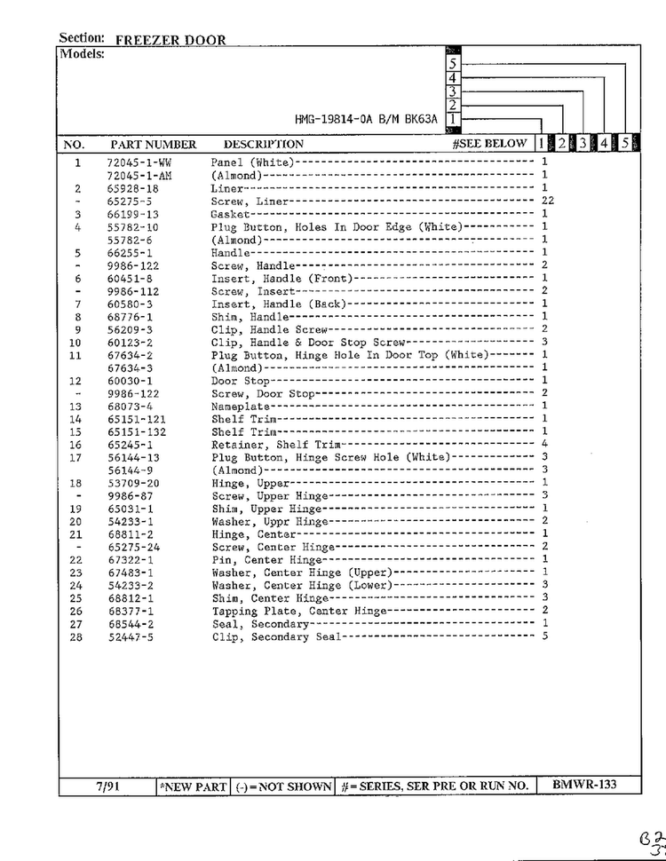 Freezer Door Page 2 Diagram and Parts List for 19814-0A  Admiral Refrigerator