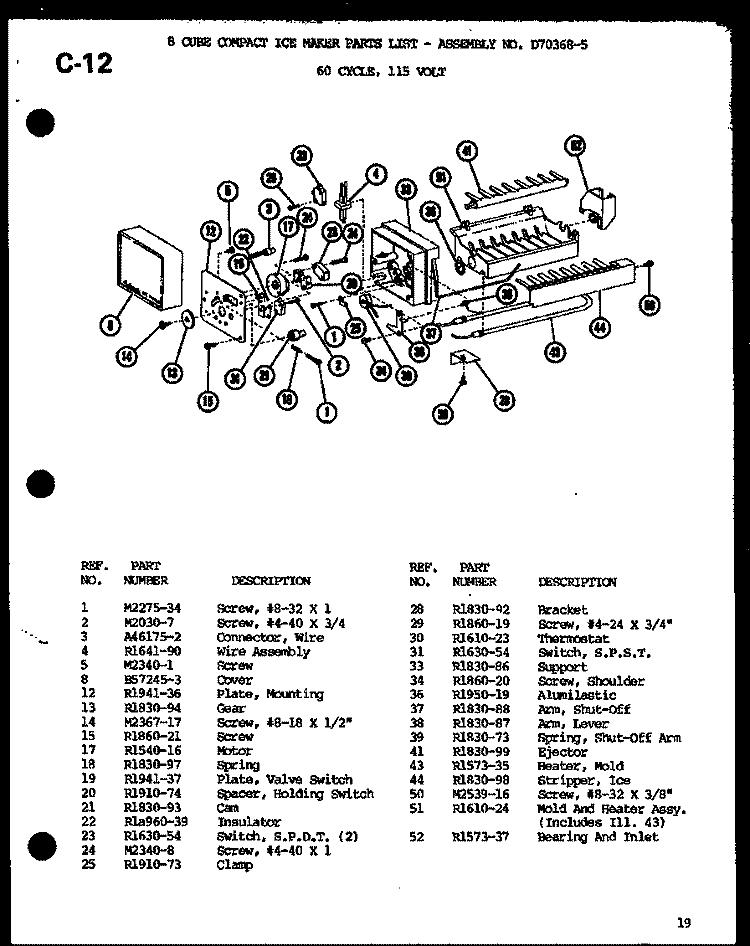 8 CUBE COMPACT ICE MAKER Diagram and Parts List for IC-2 P3641505W Amana Refrigerator