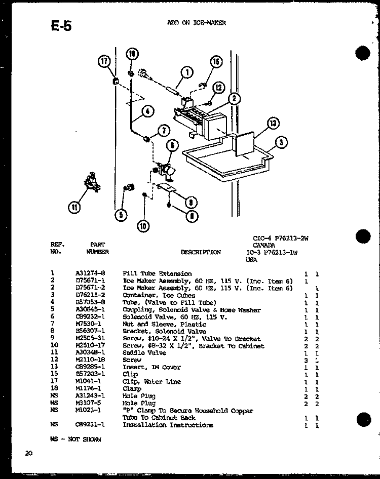 ADD ON ICE - MAKER Diagram and Parts List for TC18G P7553501W Amana Refrigerator